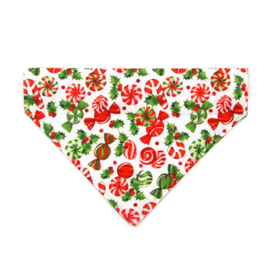 Holiday Cat Bandana - "Sweets & Treats" - Peppermint Candy Cane Bandana for Cat + Small Dog / Christmas / Slide-on Bandana / Over-the-Collar