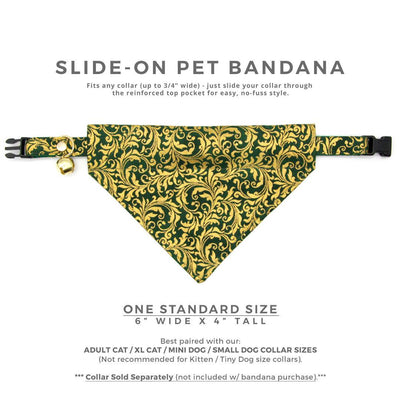 Cat Bandana - "Royal Emerald" - Green & Metallic Gold Bandana for Cat + Small Dog / Wedding, Holiday, Victorian / Slide-on Bandana / Over-the-Collar