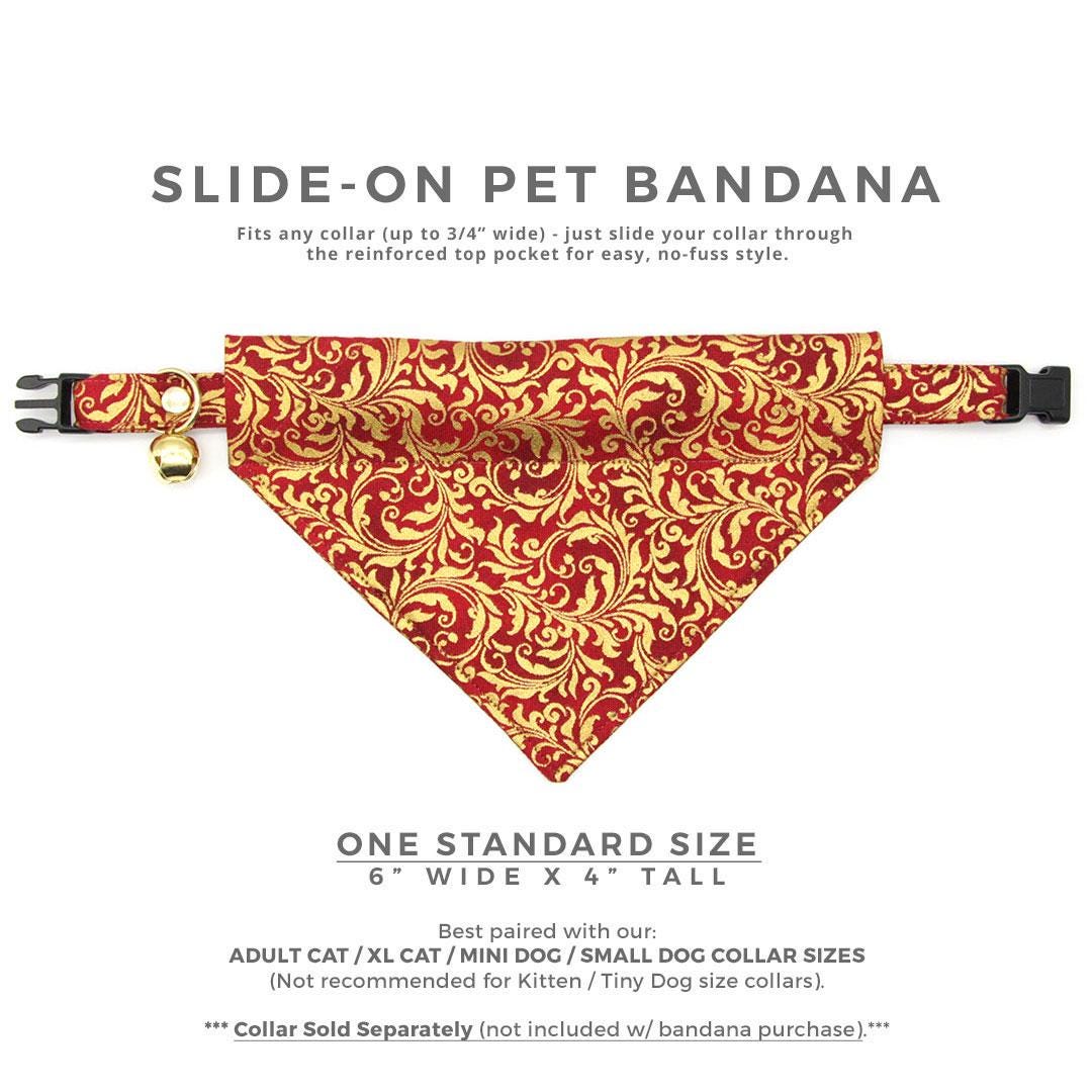 Cat Bandana - "Royal Ruby" - Red & Metallic Gold Bandana for Cat + Small Dog / Wedding, Holiday, Victorian / Slide-on Bandana / Over-the-Collar