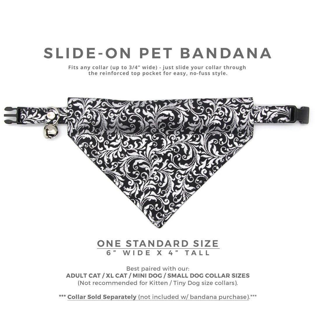 Cat Bandana - "Royal Sterling" - Black & Metallic Silver Bandana for Cat + Small Dog / Wedding, New Years, Gothic, Victorian / Slide-on Bandana / Over-the-Collar