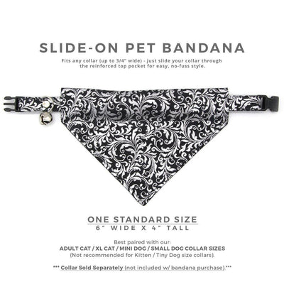 Cat Bandana - "Royal Sterling" - Black & Metallic Silver Bandana for Cat + Small Dog / Wedding, New Years, Gothic, Victorian / Slide-on Bandana / Over-the-Collar