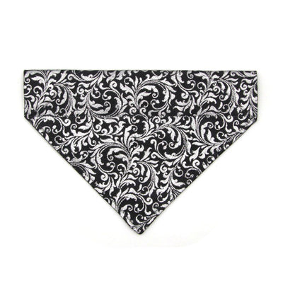 Cat Bandana - "Royal Sterling" - Black & Metallic Silver Bandana for Cat + Small Dog / Wedding, New Years, Gothic, Victorian / Slide-on Bandana / Over-the-Collar