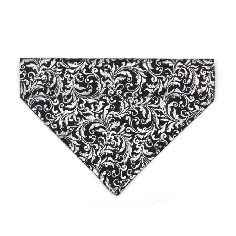 Cat Bandana - "Royal Sterling" - Black & Metallic Silver Bandana for Cat + Small Dog / Wedding, New Years, Gothic, Victorian / Slide-on Bandana / Over-the-Collar
