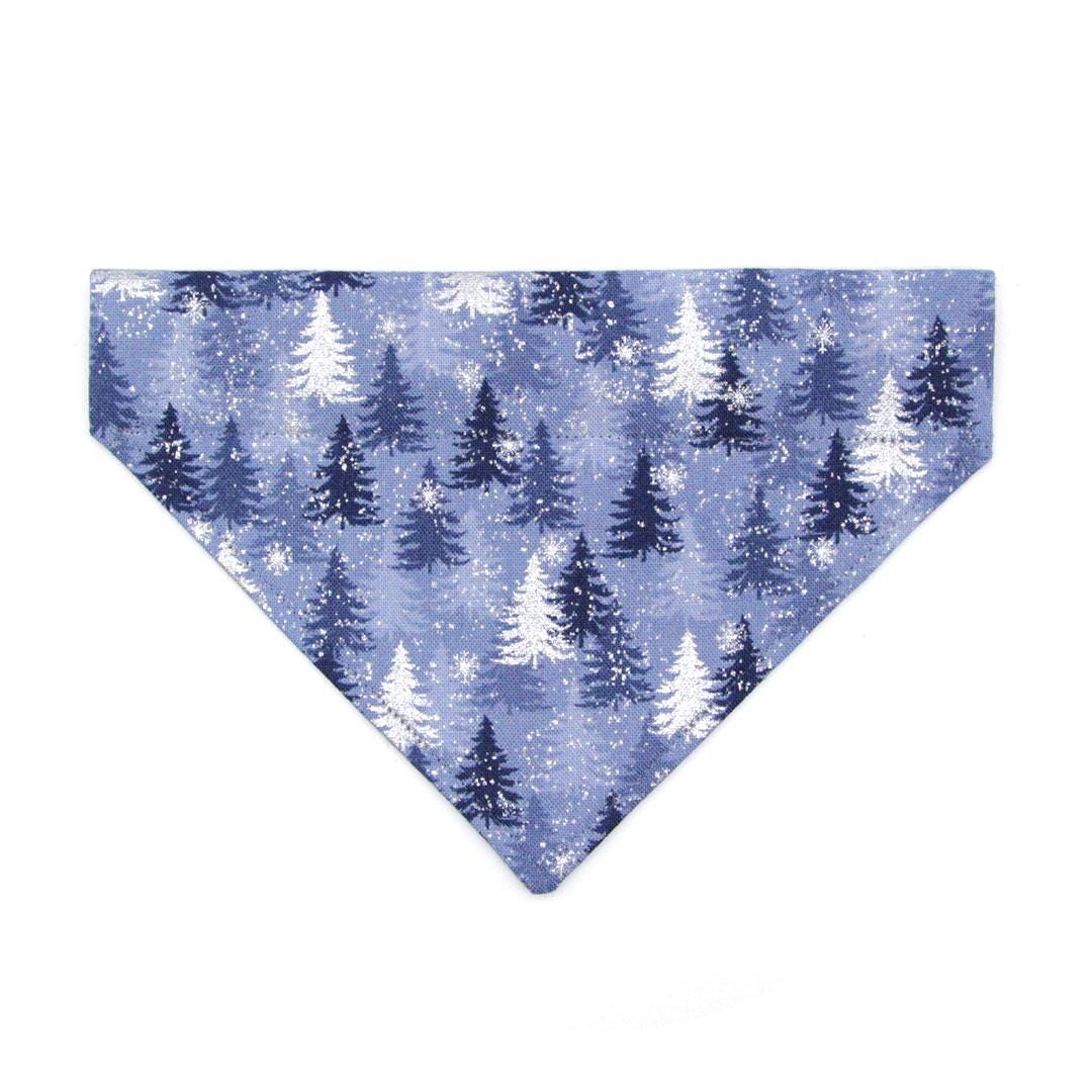Winter Cat Bandana - "Blue Spruce" - Blue & Silver Snowy Forest Bandana for Cat + Small Dog / Solstice, Pine Tree, Mountain, Snow / Slide-on Bandana