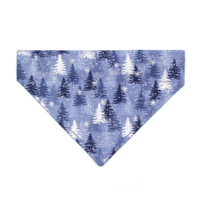 Winter Cat Bandana - "Blue Spruce" - Blue & Silver Snowy Forest Bandana for Cat + Small Dog / Solstice, Pine Tree, Mountain, Snow / Slide-on Bandana