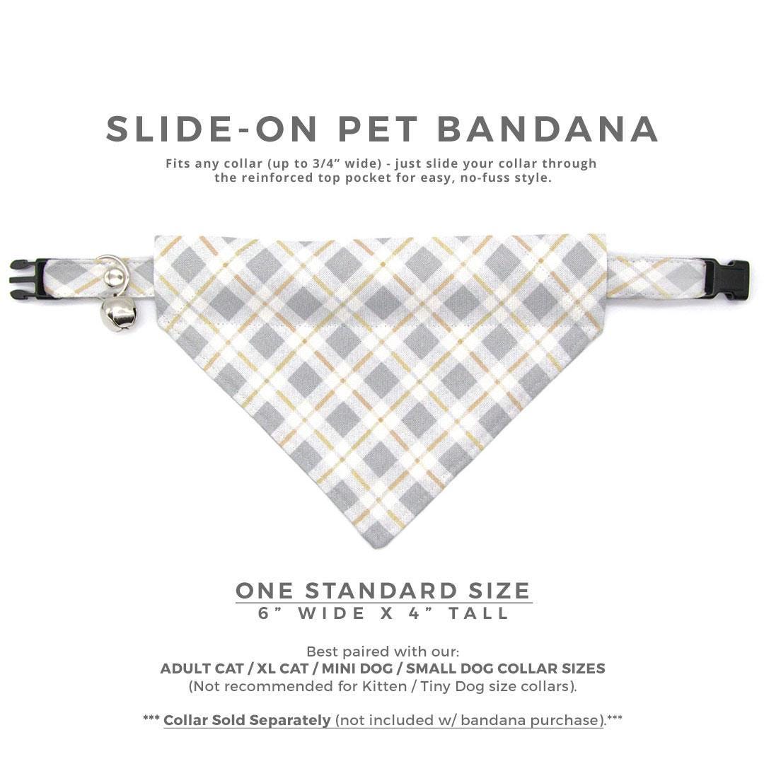Cat Bandana - "Earl Grey" - Light Gray Plaid Bandana for Cat + Small Dog / Winter, Wedding / Slide-on Bandana / Over-the-Collar