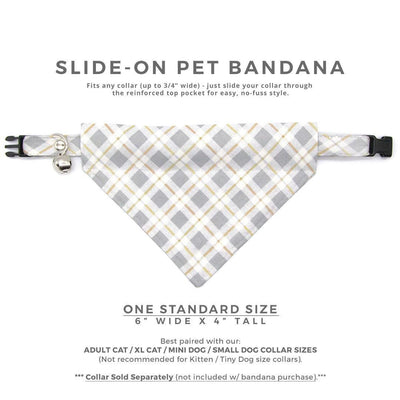 Cat Bandana - "Earl Grey" - Light Gray Plaid Bandana for Cat + Small Dog / Winter, Wedding / Slide-on Bandana / Over-the-Collar