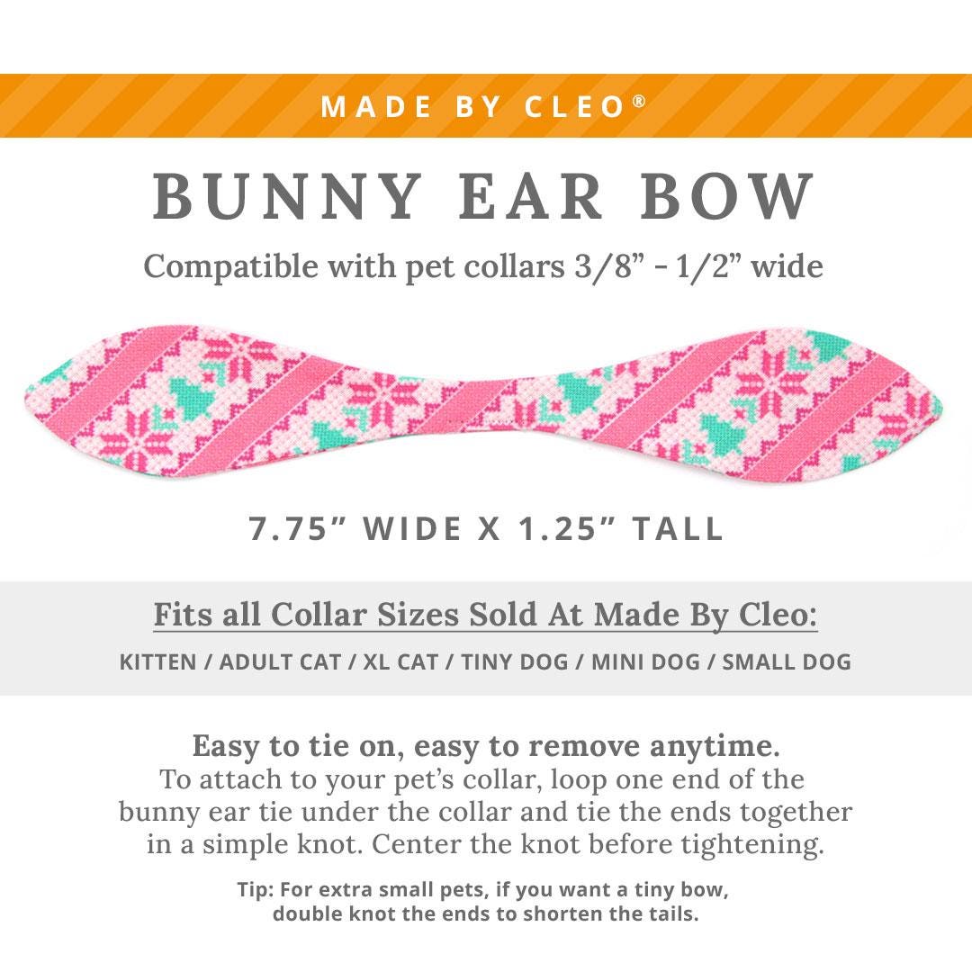 Cat Collar and Bunny Ear Bow Set - "Fair Isle - Pink" - Nordic Winter Sweater Cat Collar w/ Matching Bunny Bow Tie / Tie-On Scarf / Cat, Kitten + Small Dog Sizes
