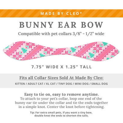 Cat Collar and Bunny Ear Bow Set - "Fair Isle - Pink" - Nordic Winter Sweater Cat Collar w/ Matching Bunny Bow Tie / Tie-On Scarf / Cat, Kitten + Small Dog Sizes