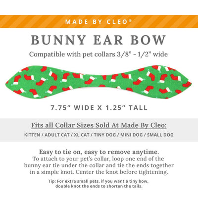 Cat Collar and Bunny Ear Bow Set - "Christmas Stockings" - Red & Green Holiday Cat Collar w/ Matching Bunny Bow Tie / Tie-On Scarf / Cat, Kitten + Small Dog Sizes