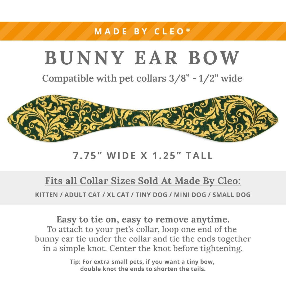 Cat Collar and Bunny Ear Bow Set - "Royal Emerald" - Regal Green & Gold Cat Collar w/ Matching Bunny Bow Tie / Tie-On Scarf / Wedding, Holiday / Cat, Kitten + Small Dog Sizes