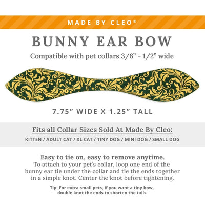 Cat Collar and Bunny Ear Bow Set - "Royal Emerald" - Regal Green & Gold Cat Collar w/ Matching Bunny Bow Tie / Tie-On Scarf / Wedding, Holiday / Cat, Kitten + Small Dog Sizes
