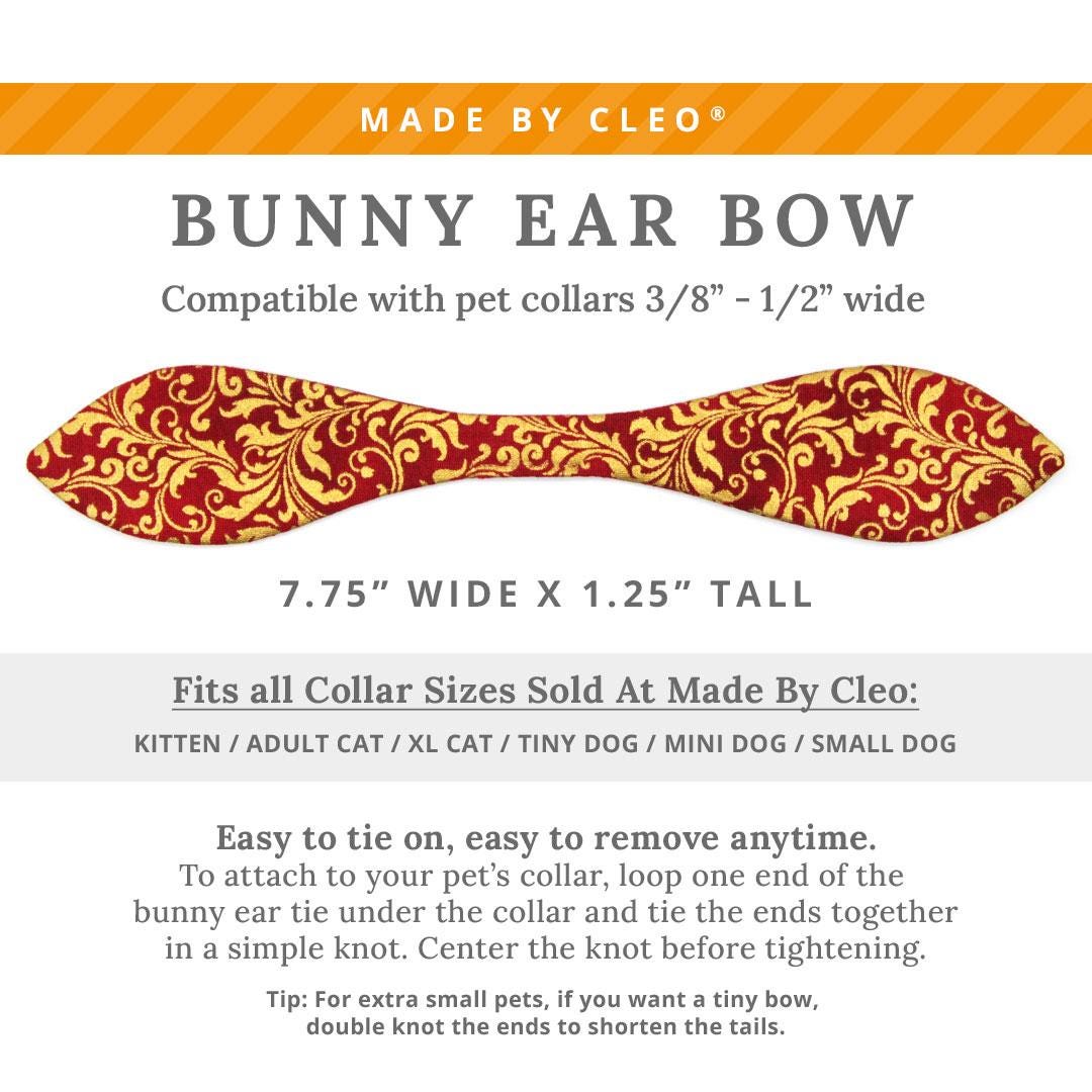 Cat Collar and Bunny Ear Bow Set - "Royal Ruby" - Regal Gold & Red Cat Collar w/ Matching Bunny Bow Tie / Tie-On Scarf / Wedding, Holiday / Cat, Kitten + Small Dog Sizes