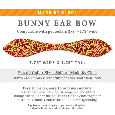 Cat Collar and Bunny Ear Bow Set - "Royal Ruby" - Regal Gold & Red Cat Collar w/ Matching Bunny Bow Tie / Tie-On Scarf / Wedding, Holiday / Cat, Kitten + Small Dog Sizes