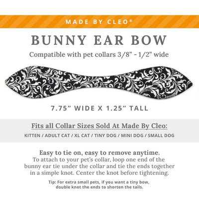 Cat Collar and Bunny Ear Bow Set - "Royal Sterling" - Regal Black & Silver Cat Collar w/ Matching Bunny Bow Tie / Tie-On Scarf / Wedding, New Years / Cat, Kitten + Small Dog Sizes