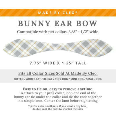 Cat Collar and Bunny Ear Bow Set - "Earl Grey" - Light Gray Plaid Cat Collar w/ Matching Bunny Bow Tie / Tie-On Scarf / Cat, Kitten + Small Dog Sizes