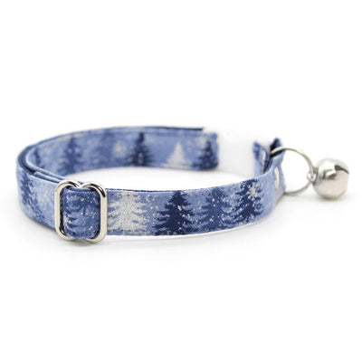 Winter Cat Collar + Flower Set - "Blue Spruce" - Snowy Forest Cat Collar w/ Sky Blue Felt Flower (Detachable) / Cat, Kitten + Small Dog Sizes