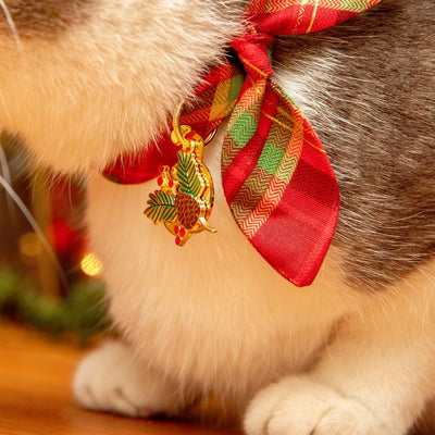 Holiday Plaid Cat Collar - "Cranberry Clove" - Red Christmas Tartan Cat Collar / Breakaway Buckle or Non-Breakaway / Cat, Kitten + Small Dog Sizes