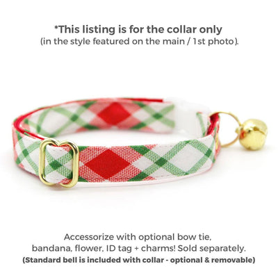 Christmas Cat Collar - "Jolly Plaid" - Red & Green Holiday Cat Collar / Breakaway Buckle or Non-Breakaway / Cat, Kitten + Small Dog Sizes