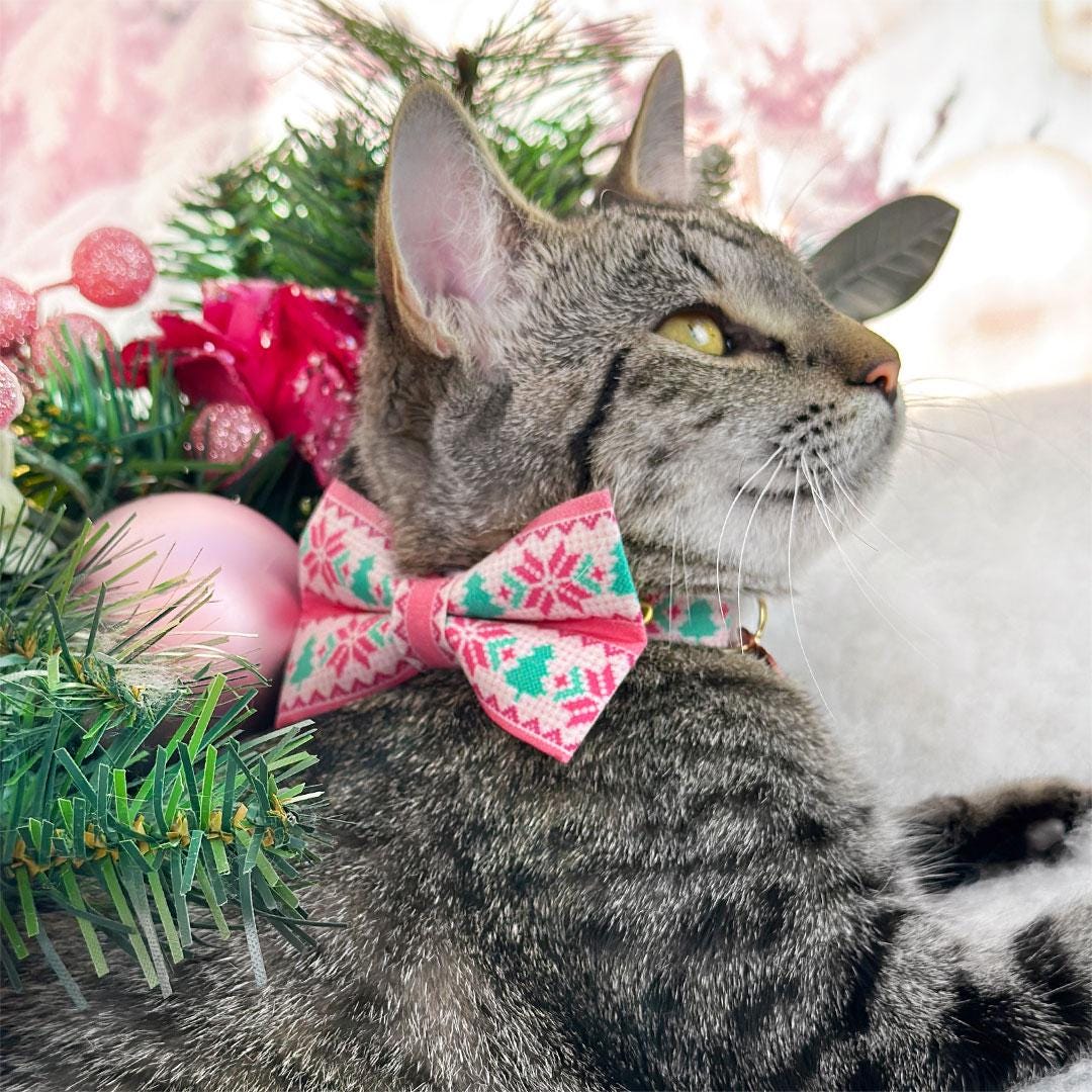 Nordic Cat Collar - "Fair Isle - Pink" - Alpine Winter Sweater Cat Collar / Breakaway Buckle or Non-Breakaway / Cat, Kitten + Small Dog Sizes