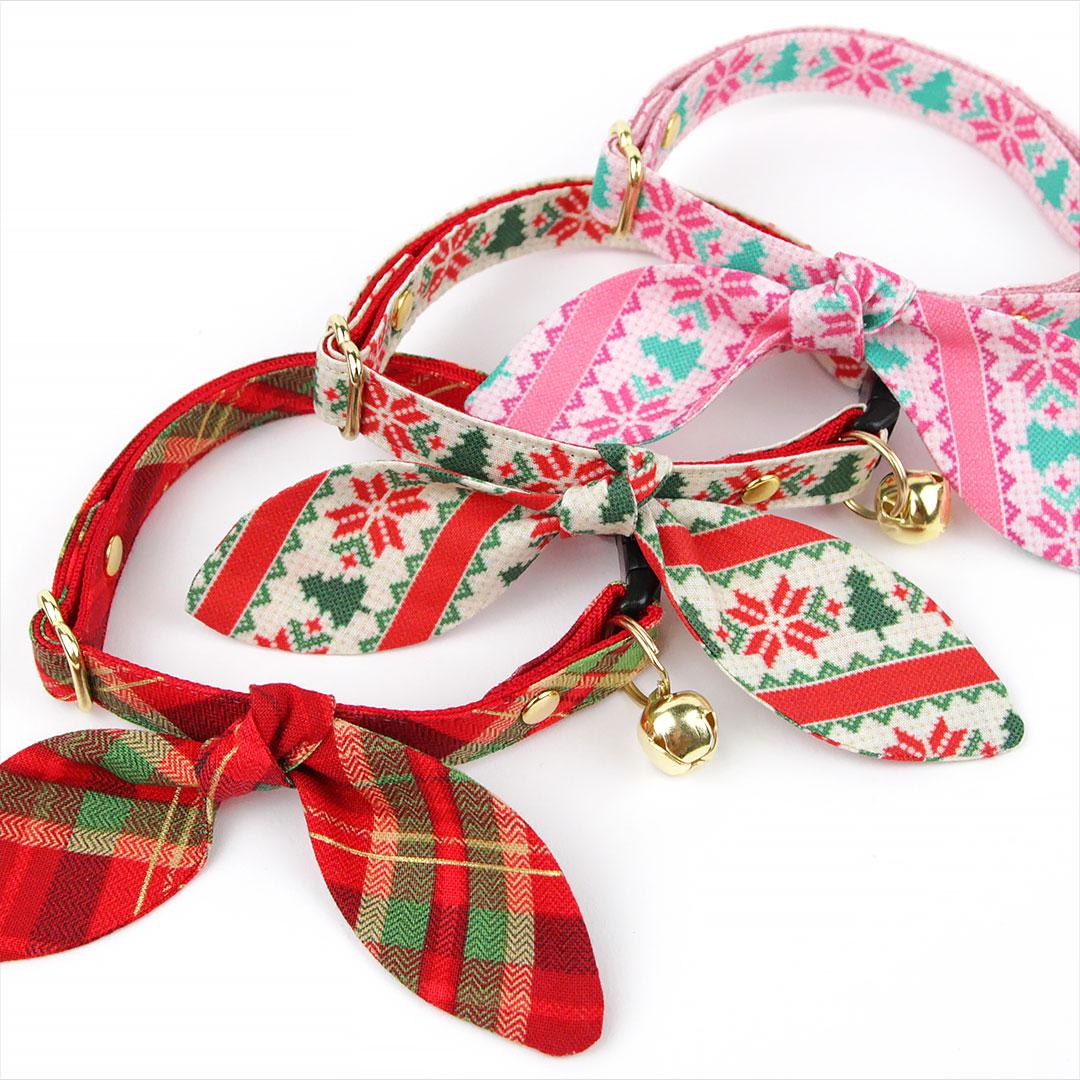 Nordic Cat Collar - "Fair Isle - Christmas" - Holiday Sweater Cat Collar / Alpine, Pine Tree / Breakaway Buckle or Non-Breakaway / Cat, Kitten + Small Dog Sizes