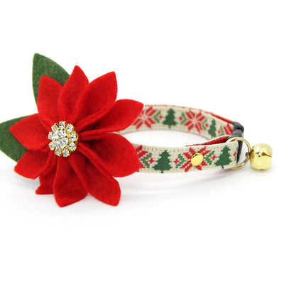 Nordic Cat Collar - "Fair Isle - Christmas" - Holiday Sweater Cat Collar / Alpine, Pine Tree / Breakaway Buckle or Non-Breakaway / Cat, Kitten + Small Dog Sizes