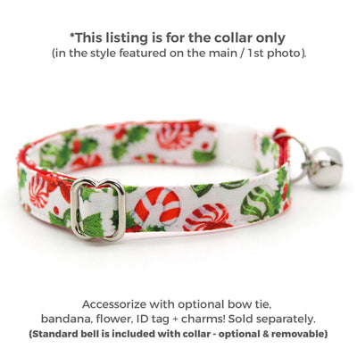 Peppermint Cat Collar - "Sweets & Treats" - Christmas Candy Cat Collar / Breakaway Buckle or Non-Breakaway / Cat, Kitten + Small Dog Sizes