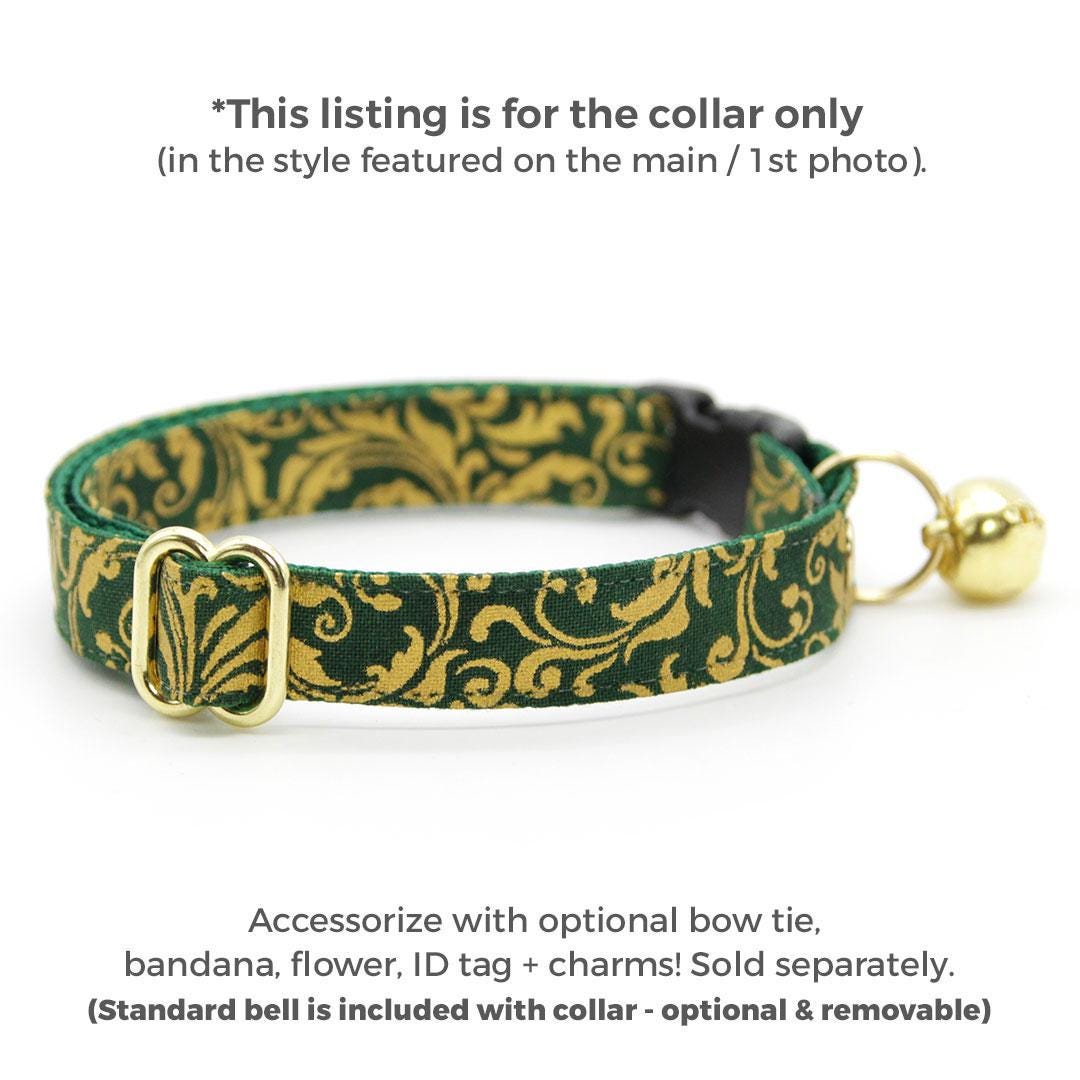Regal Cat Collar - "Royal Emerald" - Gold & Green Cat Collar / Wedding, Medieval, Victorian, Fancy / Breakaway Buckle or Non-Breakaway / Cat, Kitten + Small Dog Sizes