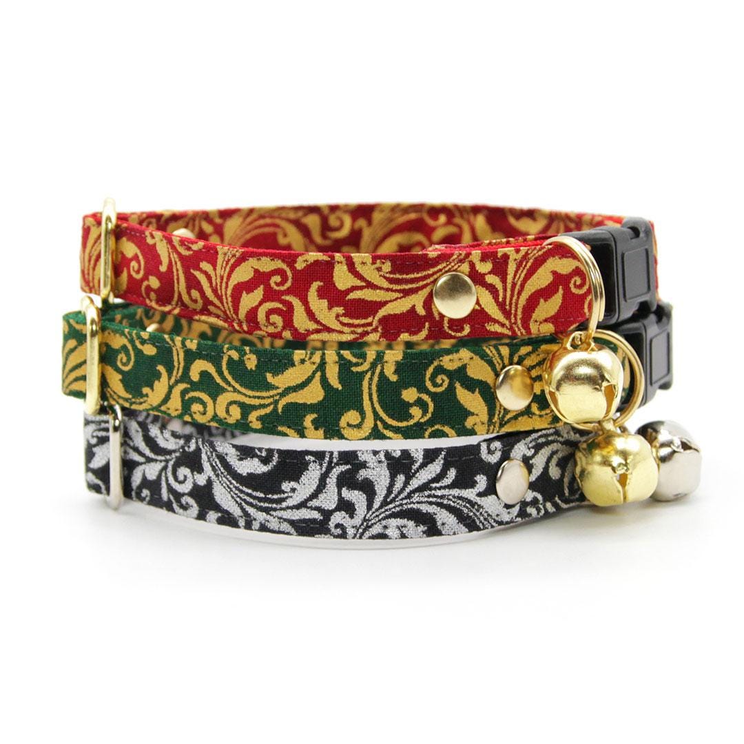 Regal Cat Collar - "Royal Sterling" - Silver & Black Cat Collar / Wedding, Medieval, Victorian, Gothic / Breakaway Buckle or Non-Breakaway / Cat, Kitten + Small Dog Sizes