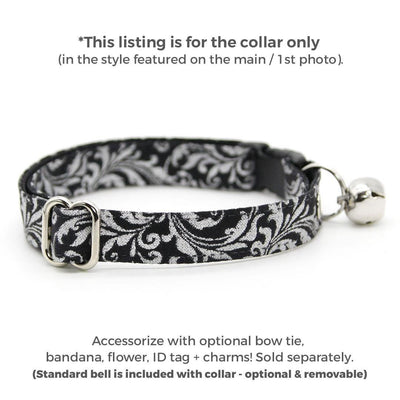 Regal Cat Collar - "Royal Sterling" - Silver & Black Cat Collar / Wedding, Medieval, Victorian, Gothic / Breakaway Buckle or Non-Breakaway / Cat, Kitten + Small Dog Sizes