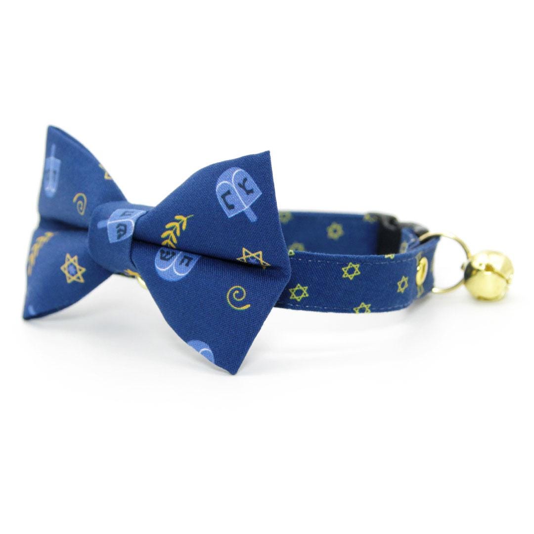 Cat Collar - "Star of David - Gold & Blue" - Jewish Cat Collar / Yom Kippur, Passover, Hanukkah / Breakaway Buckle or Non-Breakaway / Cat, Kitten + Small Dog Sizes