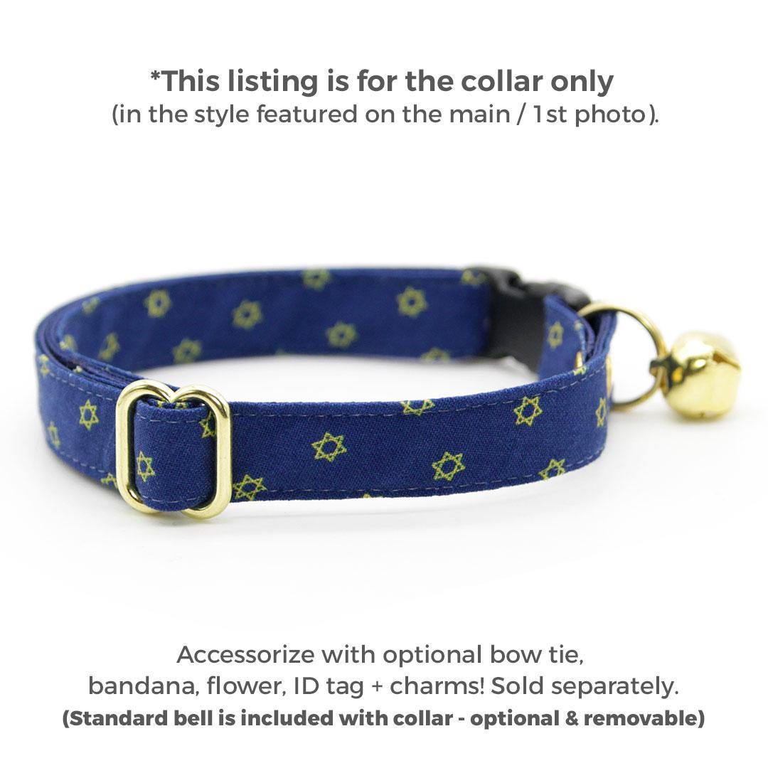 Cat Collar - "Star of David - Gold & Blue" - Jewish Cat Collar / Yom Kippur, Passover, Hanukkah / Breakaway Buckle or Non-Breakaway / Cat, Kitten + Small Dog Sizes