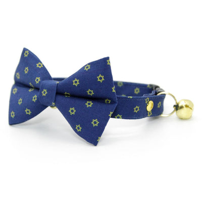 Cat Collar - "Star of David - Gold & Blue" - Jewish Cat Collar / Yom Kippur, Passover, Hanukkah / Breakaway Buckle or Non-Breakaway / Cat, Kitten + Small Dog Sizes
