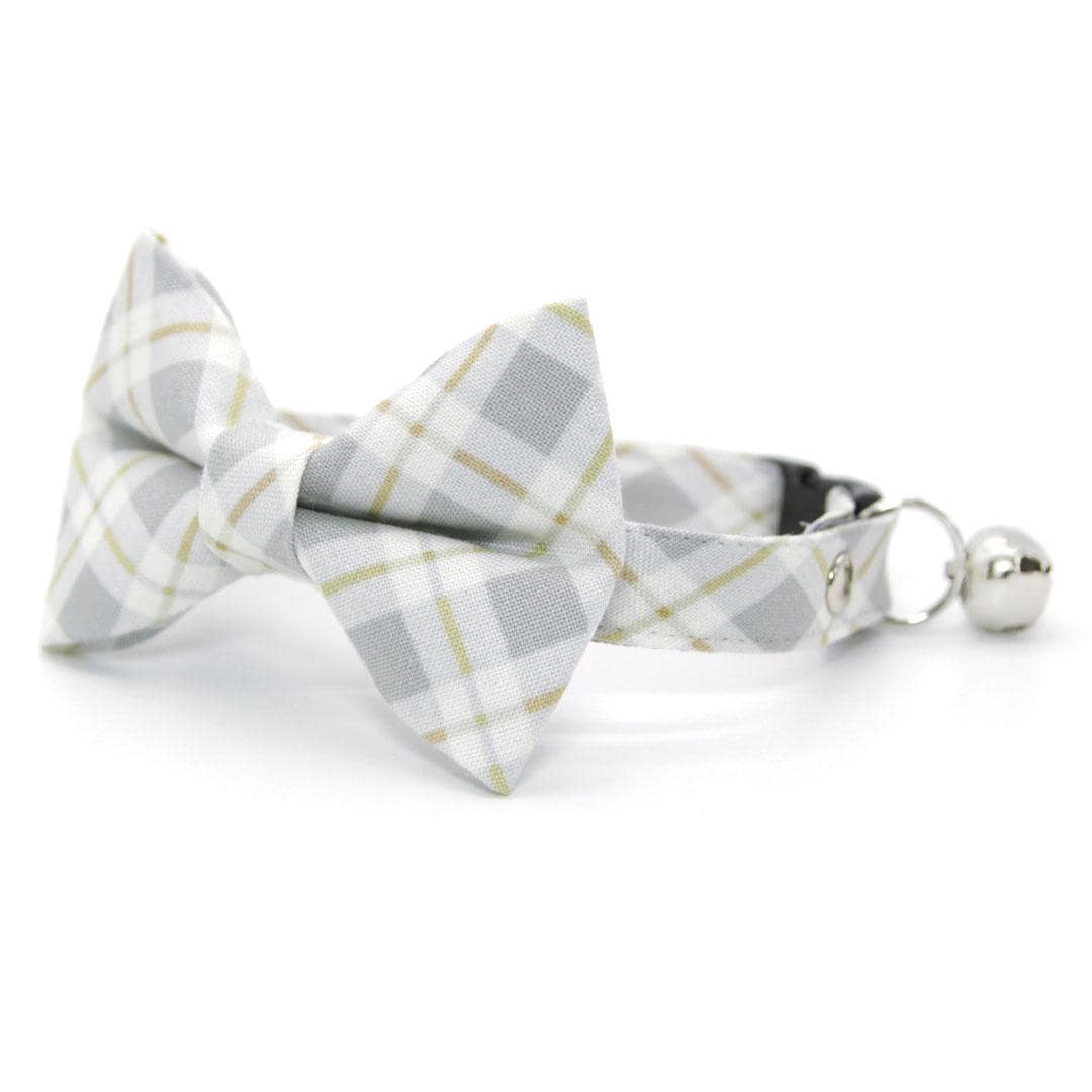 Gray Cat Collar - "Earl Grey" - Light Gray Plaid Cat Collar / Winter, Neutral / Breakaway Buckle or Non-Breakaway / Cat, Kitten + Small Dog Sizes