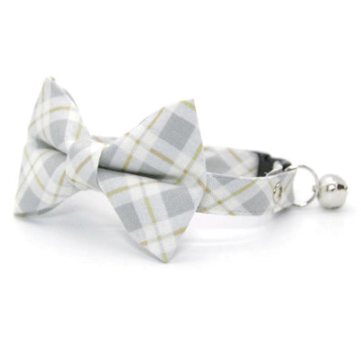 Gray Cat Collar - "Earl Grey" - Light Gray Plaid Cat Collar / Winter, Neutral / Breakaway Buckle or Non-Breakaway / Cat, Kitten + Small Dog Sizes