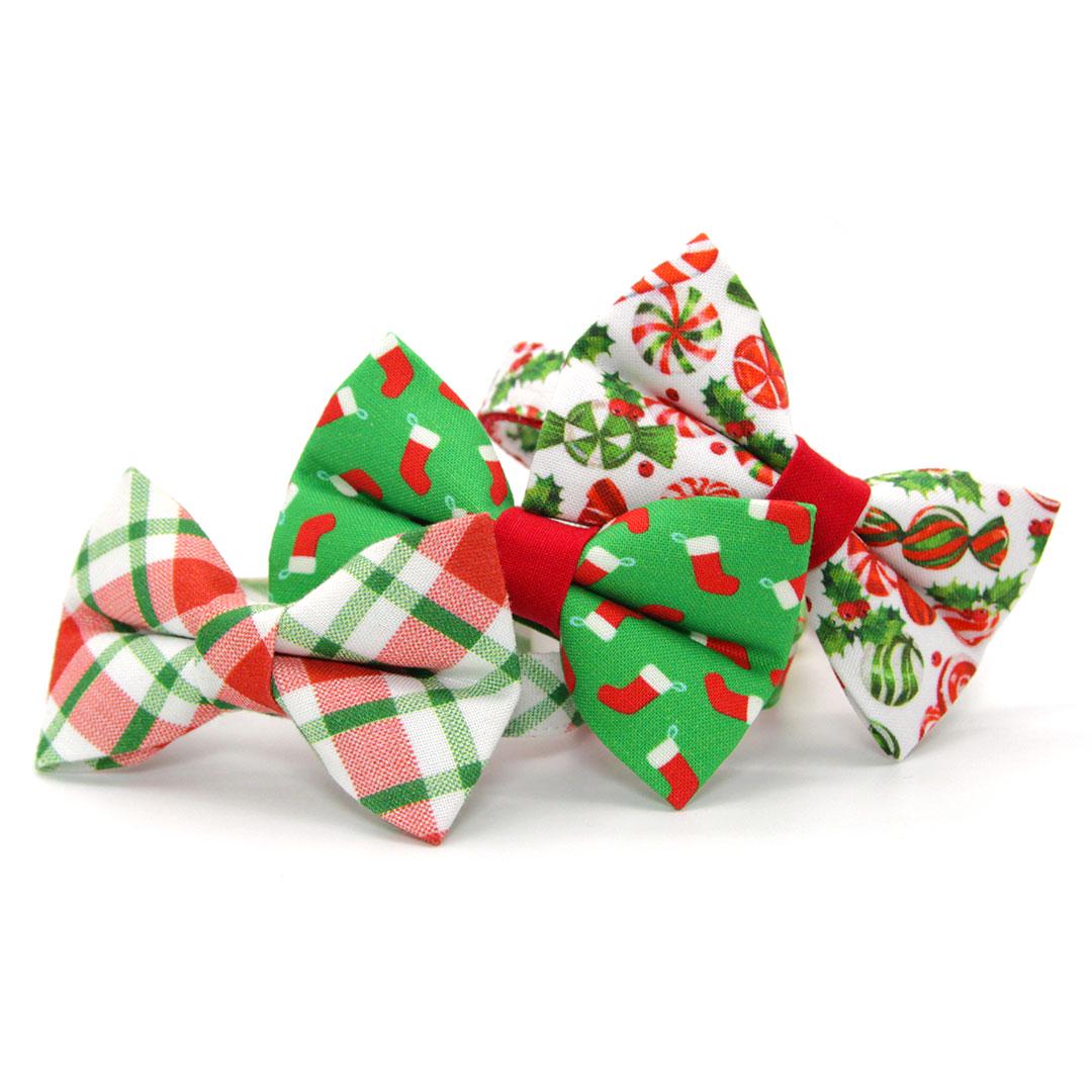 Christmas Bow Tie Cat Collar Set - "Jolly Plaid" - Red & Green Holiday Plaid Cat Collar with Bow Tie / Cat, Kitten, Small Dog Sizes