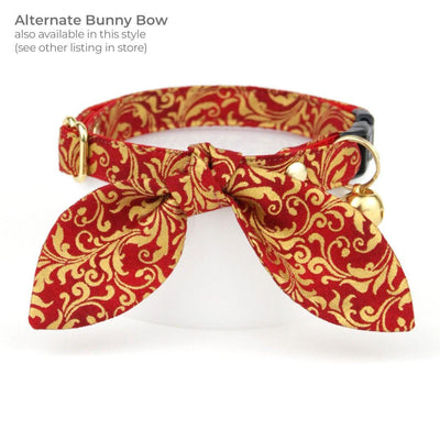 Regal Bow Tie Cat Collar Set - "Royal Ruby" - Gold & Red Cat Collar with Bow Tie / Holiday, Medieval, Victorian, Fancy, Wedding / Cat, Kitten, Small Dog Sizes