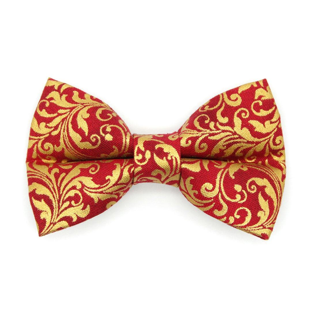 Regal Bow Tie Cat Collar Set - "Royal Ruby" - Gold & Red Cat Collar with Bow Tie / Holiday, Medieval, Victorian, Fancy, Wedding / Cat, Kitten, Small Dog Sizes
