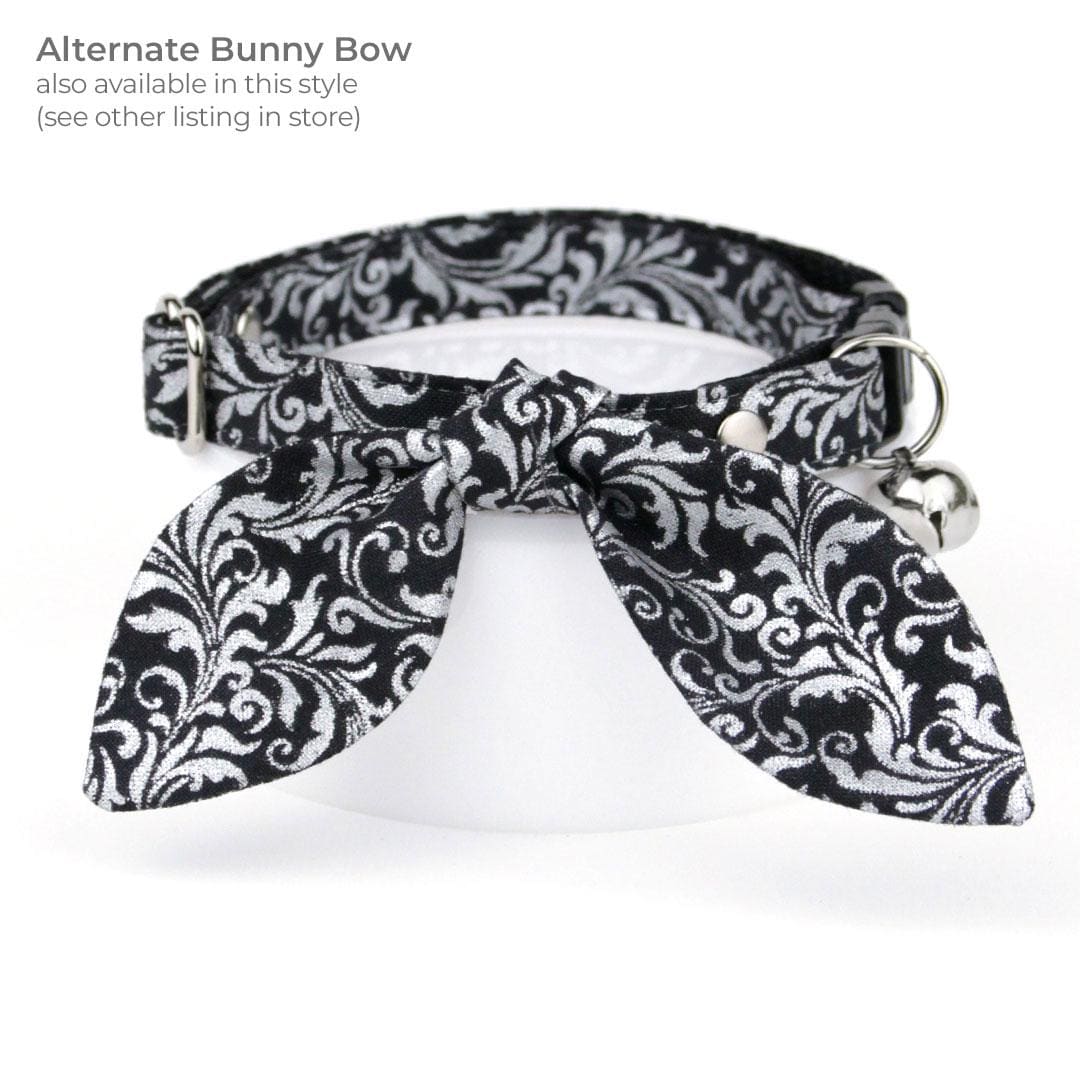 Regal Bow Tie Cat Collar Set - "Royal Sterling" - Silver & Black Cat Collar with Bow Tie / Wedding, Medieval, Victorian, New Year / Cat, Kitten, Small Dog Sizes