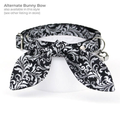 Regal Bow Tie Cat Collar Set - "Royal Sterling" - Silver & Black Cat Collar with Bow Tie / Wedding, Medieval, Victorian, New Year / Cat, Kitten, Small Dog Sizes