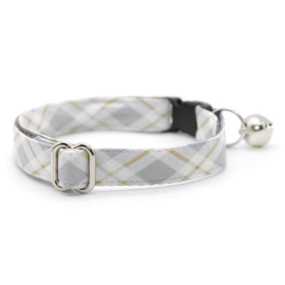 Bow Tie Cat Collar Set - "Earl Grey" - Light Gray Plaid Cat Collar with Bow Tie / Winter, Wedding, Neutral / Cat, Kitten, Small Dog Sizes