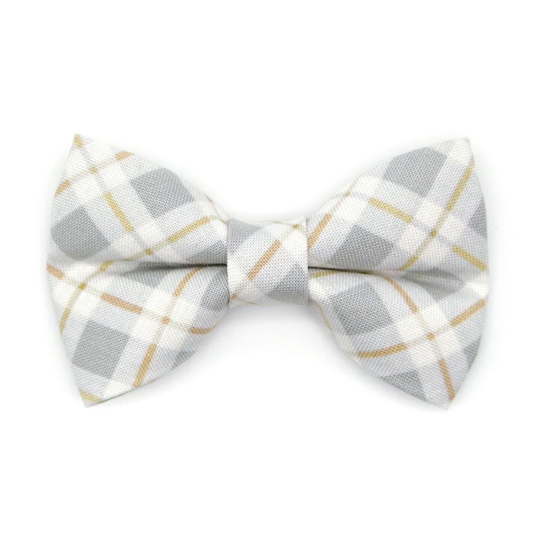 Bow Tie Cat Collar Set - "Earl Grey" - Light Gray Plaid Cat Collar with Bow Tie / Winter, Wedding, Neutral / Cat, Kitten, Small Dog Sizes