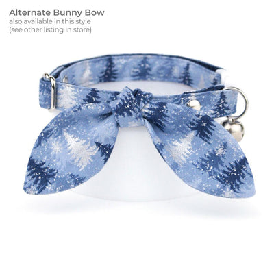 Winter Bow Tie Cat Collar Set - "Blue Spruce" - Mountain Forest Pine Tree Silver & Blue Cat Collar with Bow Tie / Solstice / Cat, Kitten, Small Dog Sizes