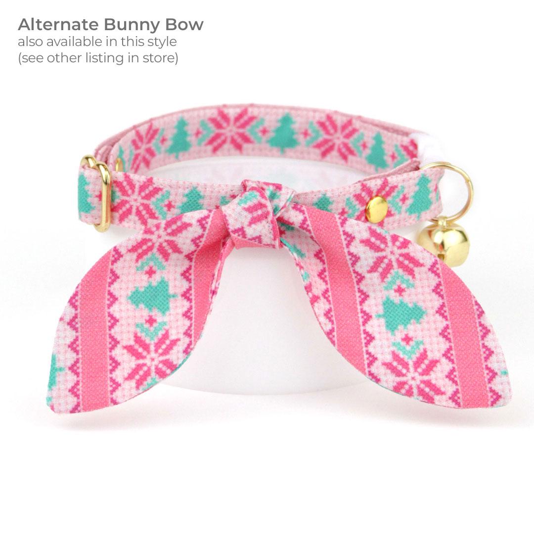 Bow Tie Cat Collar Set - "Fair Isle - Pink" - Winter Sweater Cat Collar with Bow Tie / Alpine Holiday, Ski, Nordic / Cat, Kitten, Small Dog Sizes
