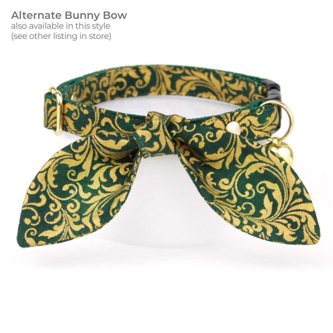 Cat Bandana - "Royal Emerald" - Green & Metallic Gold Bandana for Cat + Small Dog / Wedding, Holiday, Victorian / Slide-on Bandana / Over-the-Collar