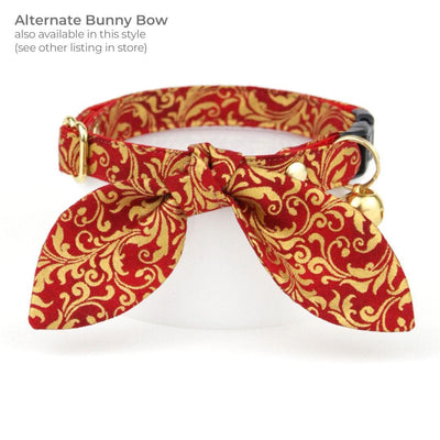 Cat Bandana - "Royal Ruby" - Red & Metallic Gold Bandana for Cat + Small Dog / Wedding, Holiday, Victorian / Slide-on Bandana / Over-the-Collar