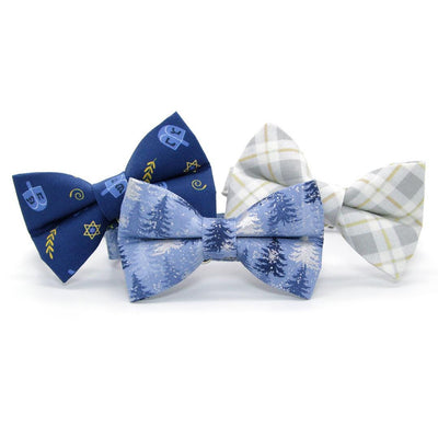 Winter Cat Bow Tie - "Blue Spruce" - Snowy Forest Bow Tie for Cat Collar / Solstice, Mountain Pine Trees, Snow / Cat, Kitten + Small Dog Bowtie