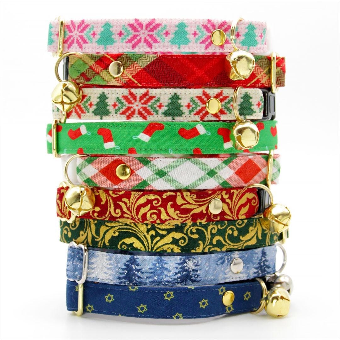 Cat Collar - "Star of David - Gold & Blue" - Jewish Cat Collar / Yom Kippur, Passover, Hanukkah / Breakaway Buckle or Non-Breakaway / Cat, Kitten + Small Dog Sizes