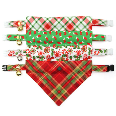 Christmas Cat Bandana - "Jolly Plaid" - Red & Green Holiday Plaid Bandana for Cat + Small Dog / Slide-on Bandana / Over-the-Collar