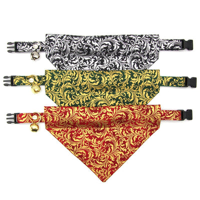 Cat Bandana - "Royal Emerald" - Green & Metallic Gold Bandana for Cat + Small Dog / Wedding, Holiday, Victorian / Slide-on Bandana / Over-the-Collar